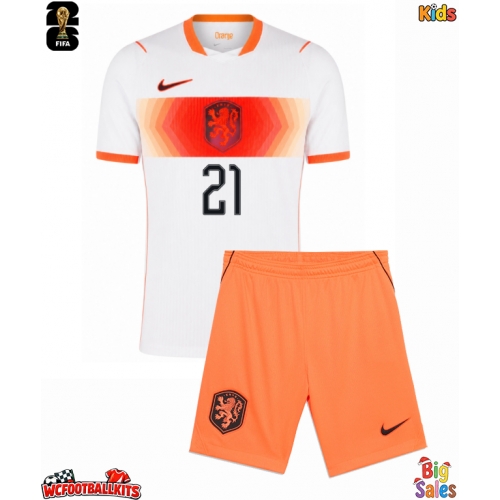 Netherlands Frenkie de Jong #21 Replica Away Stadium Kit for Kids World Cup 2026 Short Sleeve (+ pants)